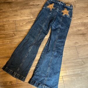 Ghanda Dark Blue Flare Jeans with Tan Stars